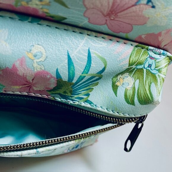 Loungefly Disney Stitch Tropical Hibiscus Floral Monstera leaf Mini Backpack EUC